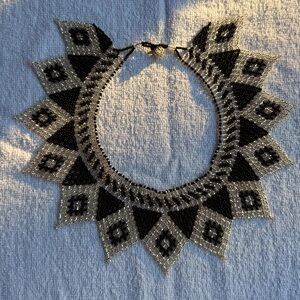 Elegant Black and Silver Beaded Collar Necklace
